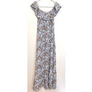 ANN TAYLOR LOFT Outlet Light Blue Navy Floral Ruffle Flounce Long Maxi Dress 2
